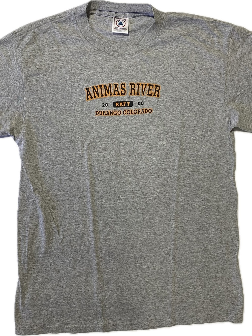 Anvil Gray 'Animas River Durango Colorado' Short Sleeve Tee with Orange Print